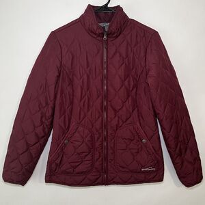 EDDIE BAUER Quilted Jacket Womens Size S Small Maroon Red Full Zip Insulated
